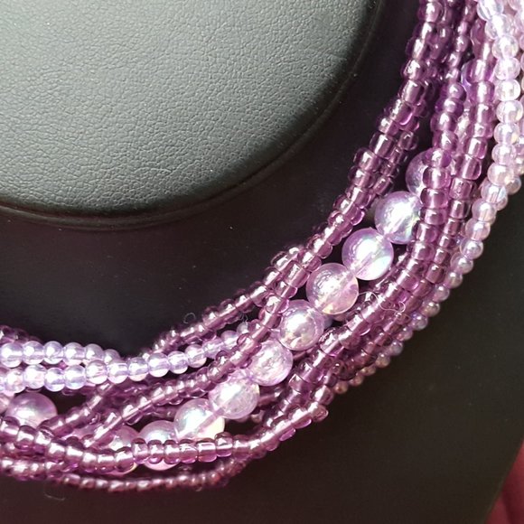 Miriam Haskell Multi Strand Size Purple Beads Signed Necklace - Picture 2 of 14